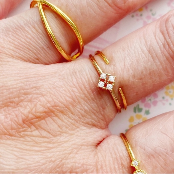 Ultra Dainty Gold Tone Cuff Stacking Ring S925 - Picture 2 of 3